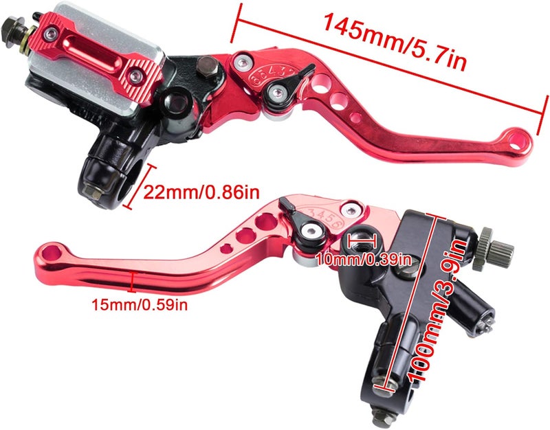 MRELC Universal Motorcycle 7/8" 22mm Handlebar Brake Master Cylinder Clutch Lever CNC Left & Right Set Compatible with Harley Honda Kawasaki Suzuki Yamaha（ Piston Diameter 12.7mm (Red) - Image 4